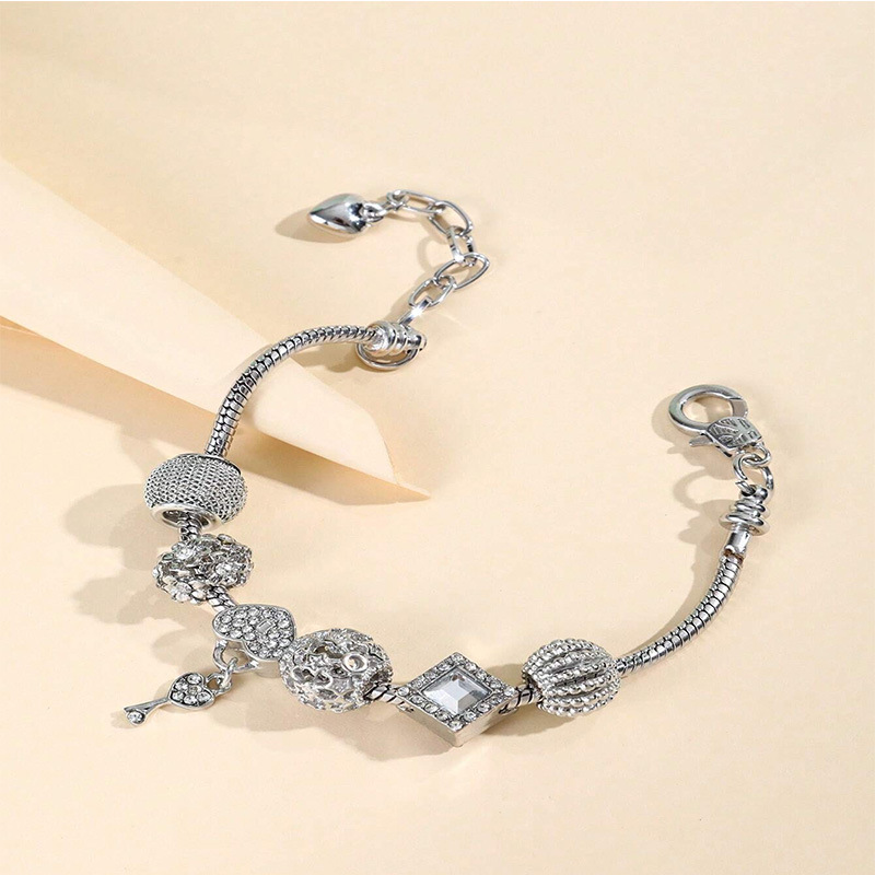 Panjia pulsera Dora DIY cuentas transfronterizas explosión ajustable accesorios de aleación llave de corazón pulsera de diamante de cobre