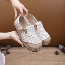 新款田园风亚麻老北布鞋女学生帆布鞋懒人一脚蹬休闲透气渔夫鞋