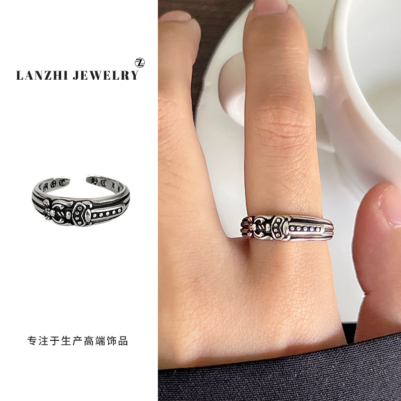 Anillo Abierto de Estilo Hip Hop 925 de Plata Gruesa Cubierta de Cobre Blanco