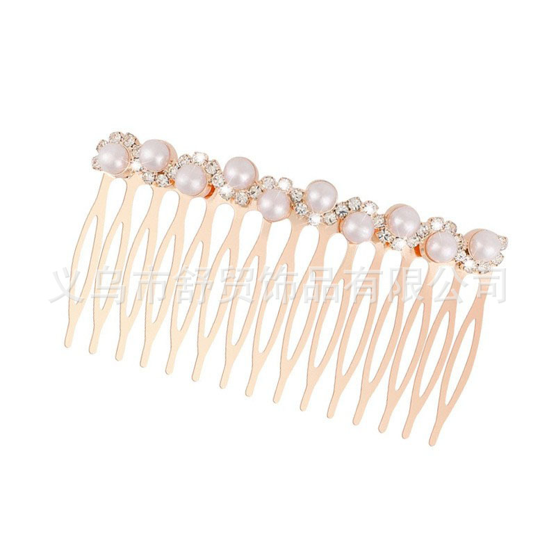 New Korean-Style Bridal Hair Comb with Rhinestones and Sunflower Design for the Back of the Head, Pearl Hair Accessory Factory