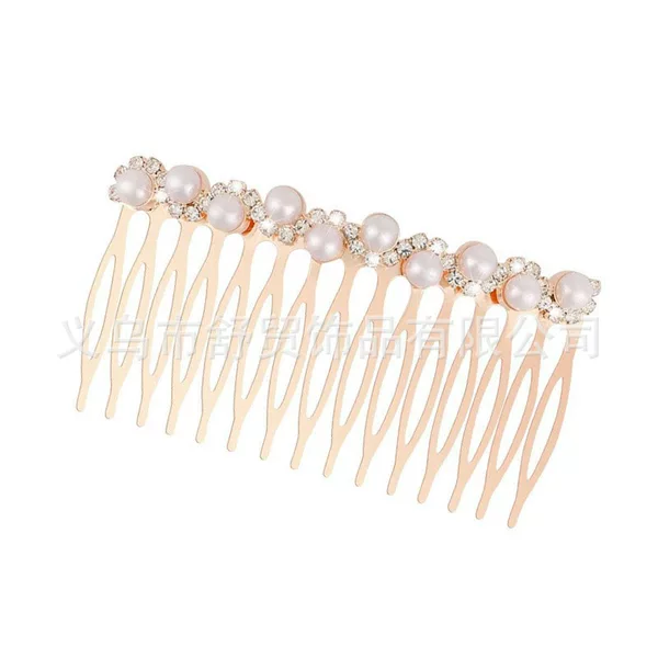 New Korean-Style Bridal Hair Comb with Rhinestones and Sunflower Design for the Back of the Head, Pearl Hair Accessory Factory