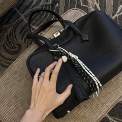头层TC牛皮维多利亚女包真皮保龄球手提包波士顿单肩包通勤托特包