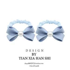 Korean children's pearl bow hair tie for girls, princess hairband, non-damaging high-elasticity hair accessory
