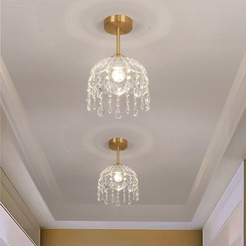Internet celebrity French brass aisle lamp corridor aisle hallway crystal chandelier balcony atmosphere advanced home ceiling lamp