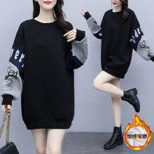 2025秋冬季大码女装中长款宽松加厚加绒卫衣女胖mm200斤300斤