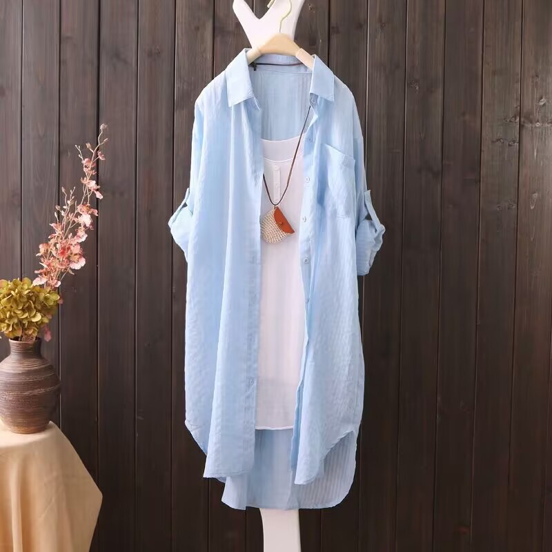 Summer Shirt Sun Protection Clothing for Women, Mid-Length, Long-Sleeved, Loose-Fitting, Korean Style, Student Casual Sun Protection Thin Coat Shirt for Women Summer Shirt Sun Protection Clothing for Women, Mid-Length, Long-Sleeved, Loose-Fitting, Korean Style, Student Casual Sun Protection Thin Coat Shirt for Women