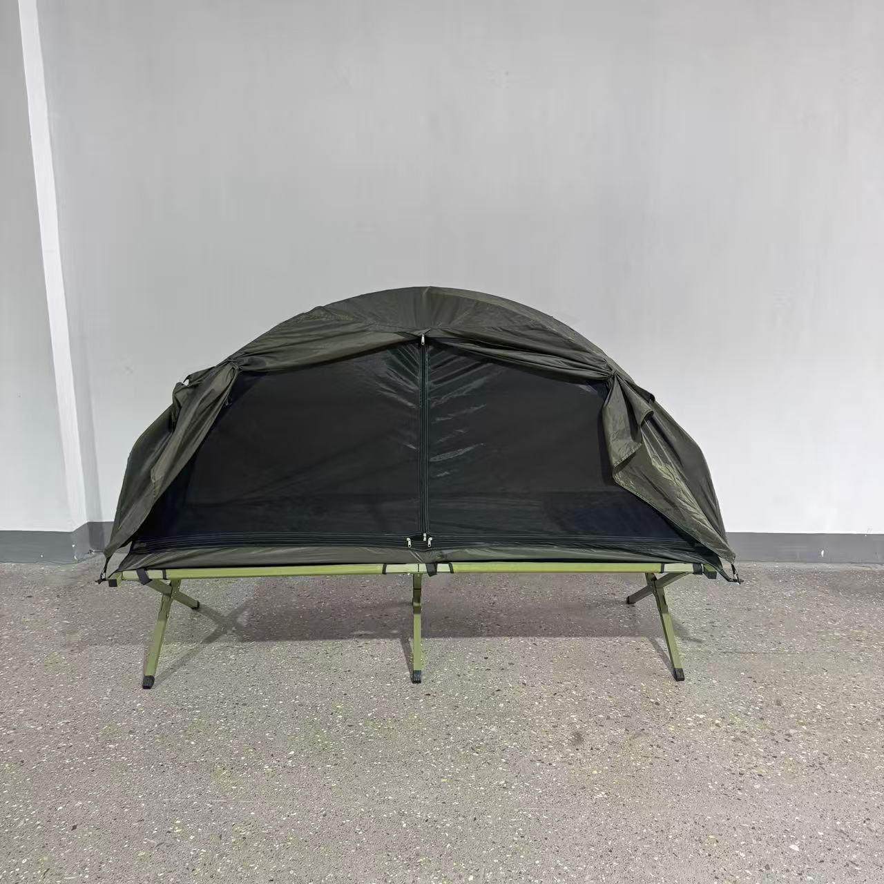 Portable double-layer camping cot tent, rainproof and moisture-proof, elevated outdoor single-person fishing tent, lightweight