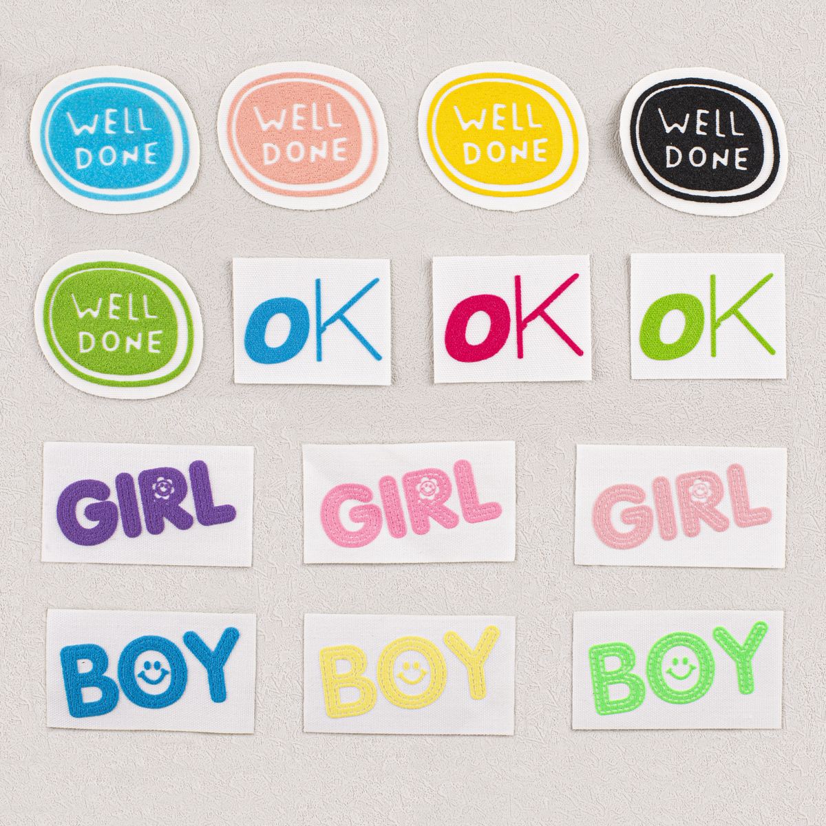 手工丝网立体印刷布标OK BOY字母款款服装外套袜子篮子装饰补丁贴