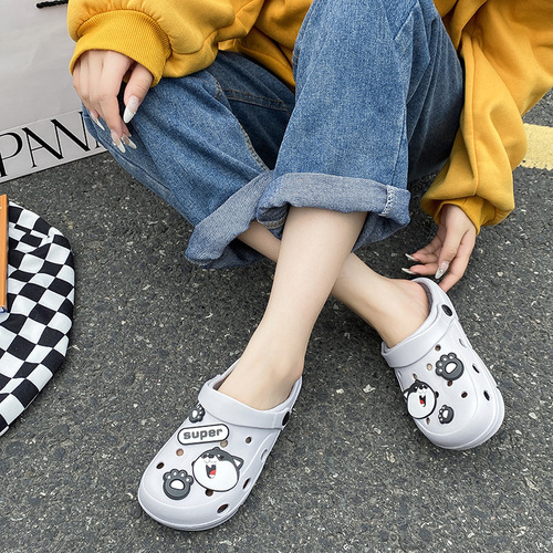 Outerwear Beach Sandals Beach Ins Trend Couple Summer Cap Toe Shoes Men's New Hole Shoes Women's Semi-Drag Lightweight Soft Sole