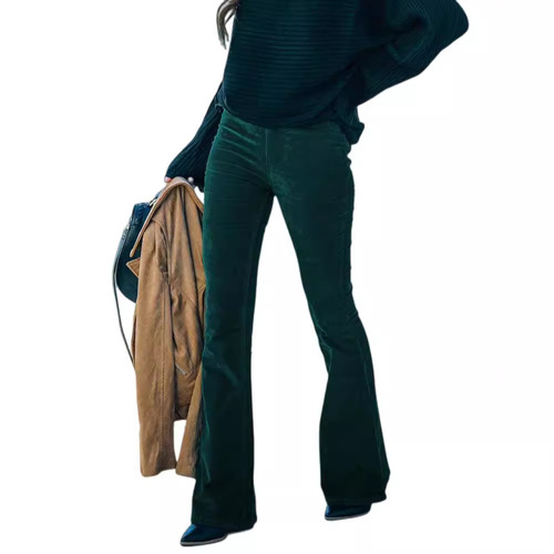 Summer and Autumn Women's Solid Color High-Waisted Tapered Relaxed Flared Corduroy Elastic Waist Casual Pants