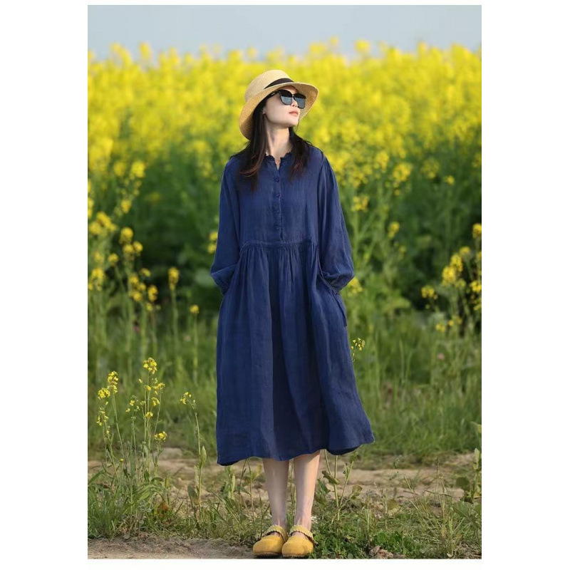 2025早秋新款高端棉麻连衣裙女宽松轻奢裙子|undefined