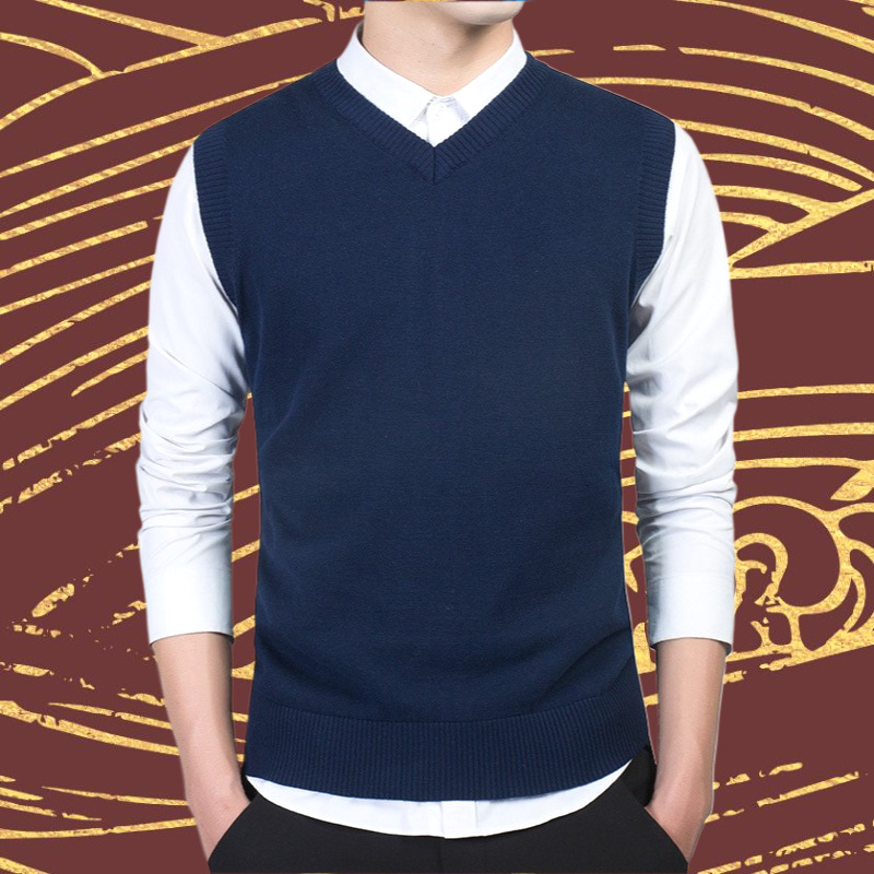 Men's Solid Color Sweater Vest V-Neck Base Knitwear Sleeveless Pullover Vest Spring and Autumn Men's Wool Sweater Hot Sale