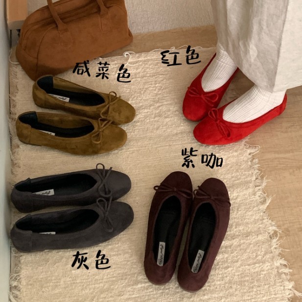 happy feeling 圆头平底浅口蝴蝶结单鞋女软底软面芭蕾鞋2025春秋|undefined