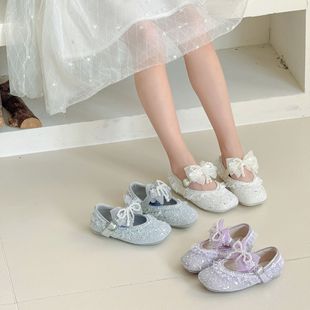Girls' Crystal Shoes Fashion Style High Heels 2025 Autumn New Children's Leather Shoes Performance Runway Princess Shallow Shoes