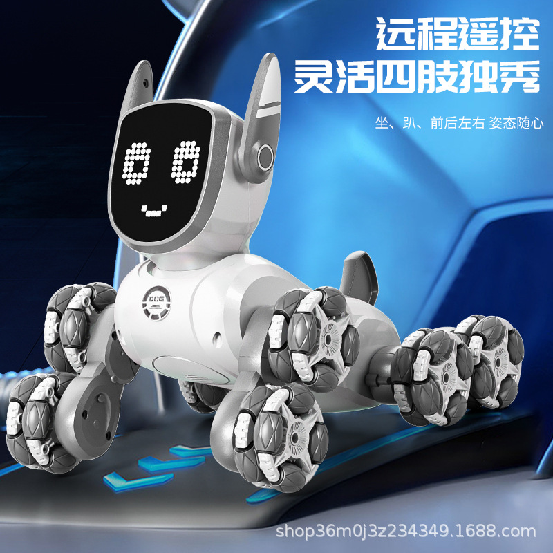 Nuevo niño inteligente control de voz eléctrico de ocho ruedas inteligente control remoto robot perro juguete reloj de inducción truco coche de control remoto