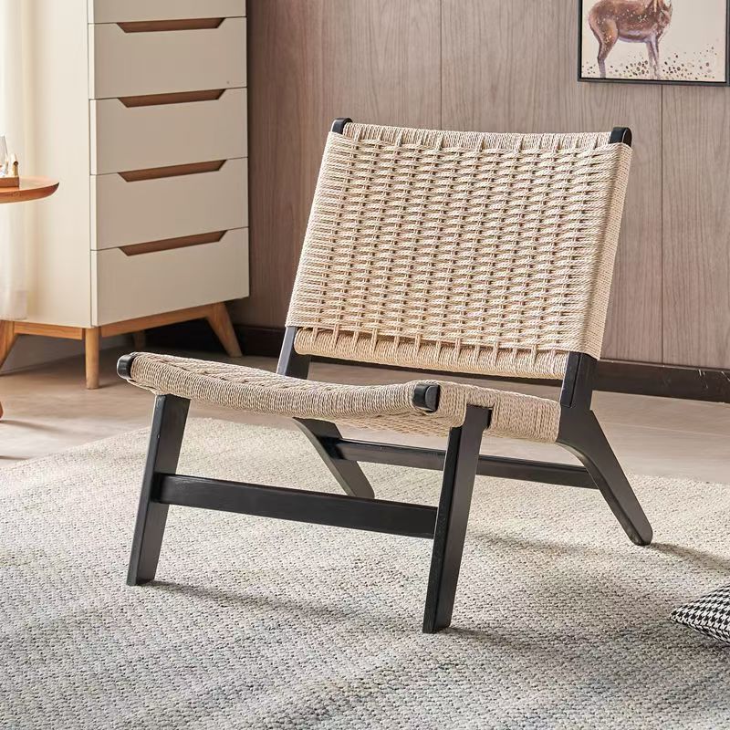 Sillas de madera sólida de cuerda trenzada sillas de balcón nórdicas sillas de ocio estilo japonés sillas de silla de casa pequeña silla de respaldo perezosa