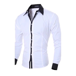Cross-Border Independent Site Amazon Men's Handsome Business Shirts Fashionable Contrasting Color Long-Sleeved Shirts for Men in Stock