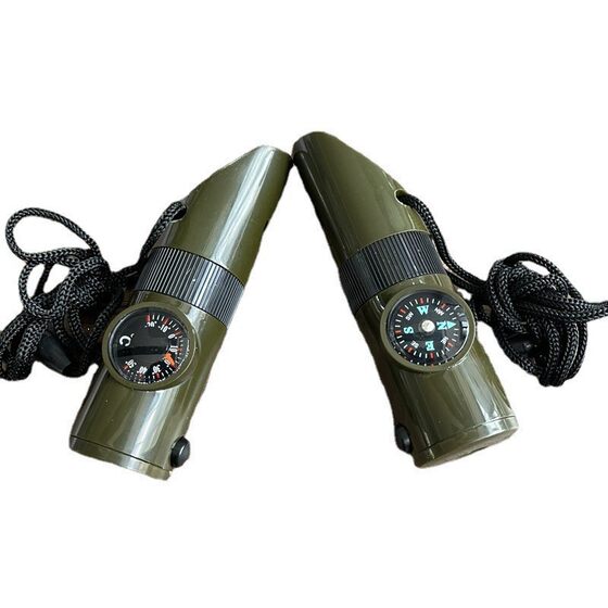 Outdoor seven-in-one multifunctional whistle 7-in -1 survival whistle life-saving whistle with LED light thermometer compass