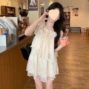 Sweet and Gentle Little Person with Bow Tie Vest Top Sleeveless Lettering Half Skirt Two-Piece Set