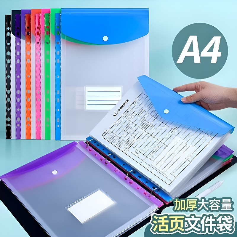 （小张）(小张)【跨境】11孔立体文件袋竖式A4透明学生考试袋收纳