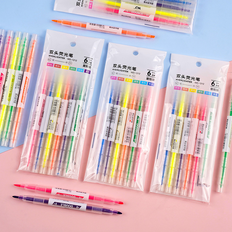 ダブルヘッド蛍光ペン学生用カラーペン重点スクライブマーカーペン斜め頭蛍光ペン6本カラーペン卸売り|undefined