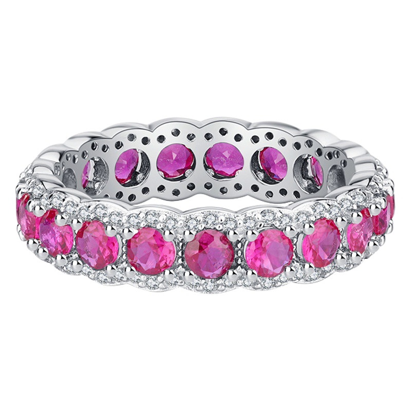 Zhuang Sheng joyería Venta caliente S925 todo el cuerpo plata simulación colorido tesoro fila anillo mujeres retro textura diamante anillo