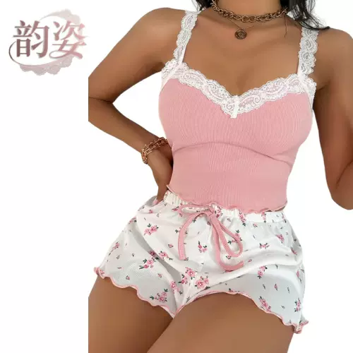 跨境蕾丝吊带短裤内衣套装女夏 2026爆款睡衣秋冬弹力家居服批发