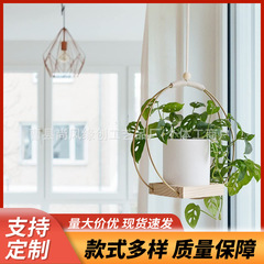 創意木製吊り下げ鉄芸植木鉢水培植物花器空中吊り飾りベランダシンプル花園装飾棚