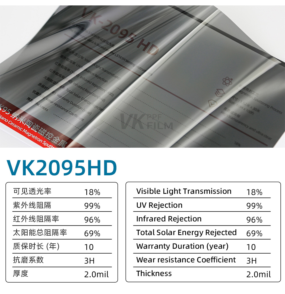 In-stock, direct from the manufacturer, VK95 car sun film, high heat insulation, UV protection, anti-glare, privacy car window film