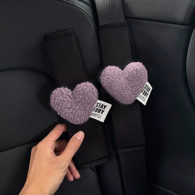 Sürətlər qutusu və əl tormozu başlıqları, Car seat belt shoulder - linen-black-shoulder-pads-plush-purple-hearts-two