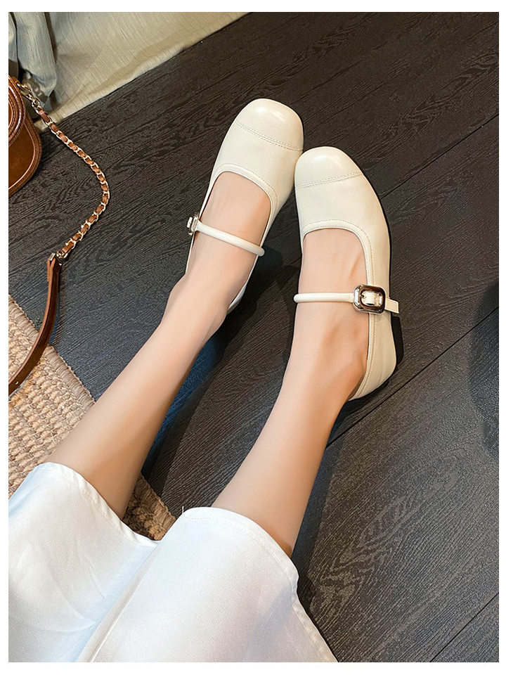 Giày Mary Jane nữ da bạc mũi vuông gót ẩn 3–6 cm — Bạc (kiểu đế bệt), Màu trắng (kiểu đế bằng) chi tiết 16