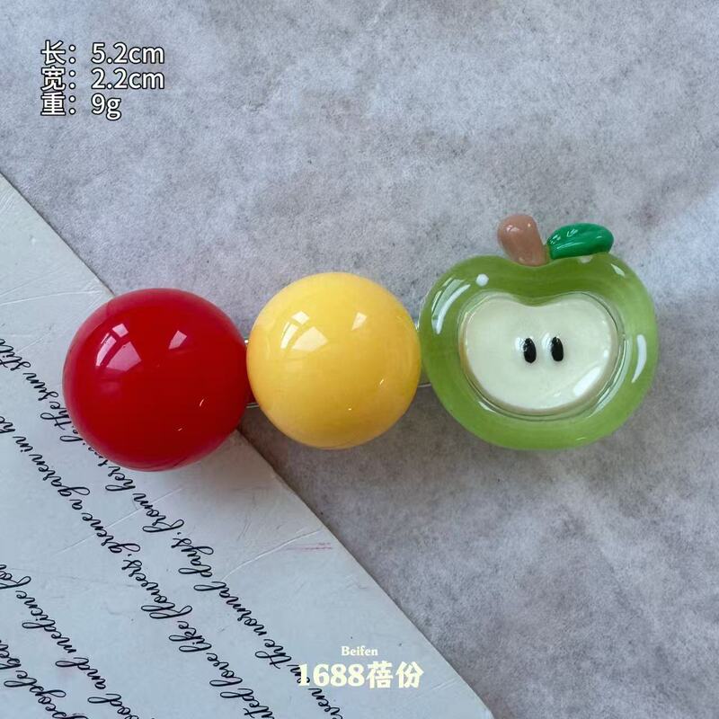 创意苹果系列发夹抓夹可爱少女心撞色彩豆豆鸭嘴夹鲨鱼夹发卡发饰|undefined