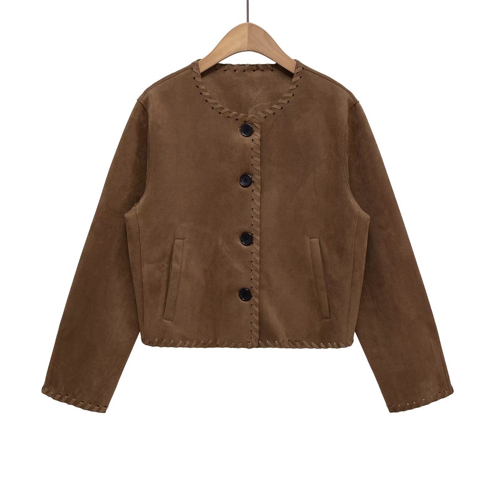 2025 Autumn and Winter New European and American Cross-Border Women's Street Fashion Suede Texture Jacket W027 9946