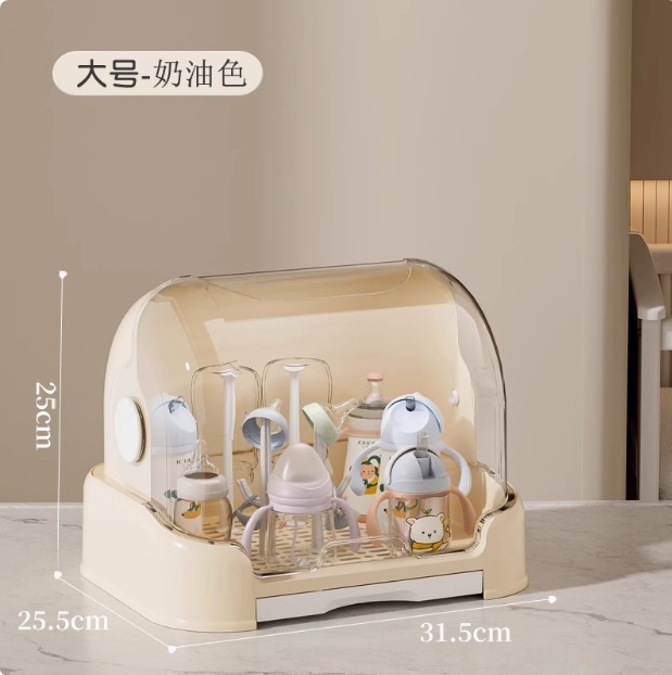 新款防尘带盖辅食工具奶瓶收纳箱架子沥水架收纳柜婴儿餐具收纳盒|undefined