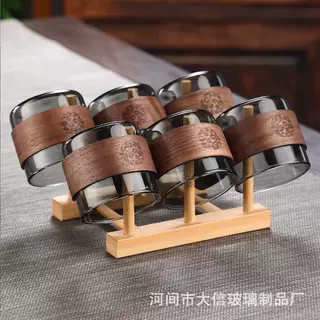 玻璃茶杯胡桃木防烫单杯主人杯日式功夫茶具套装高档家用喝茶杯子