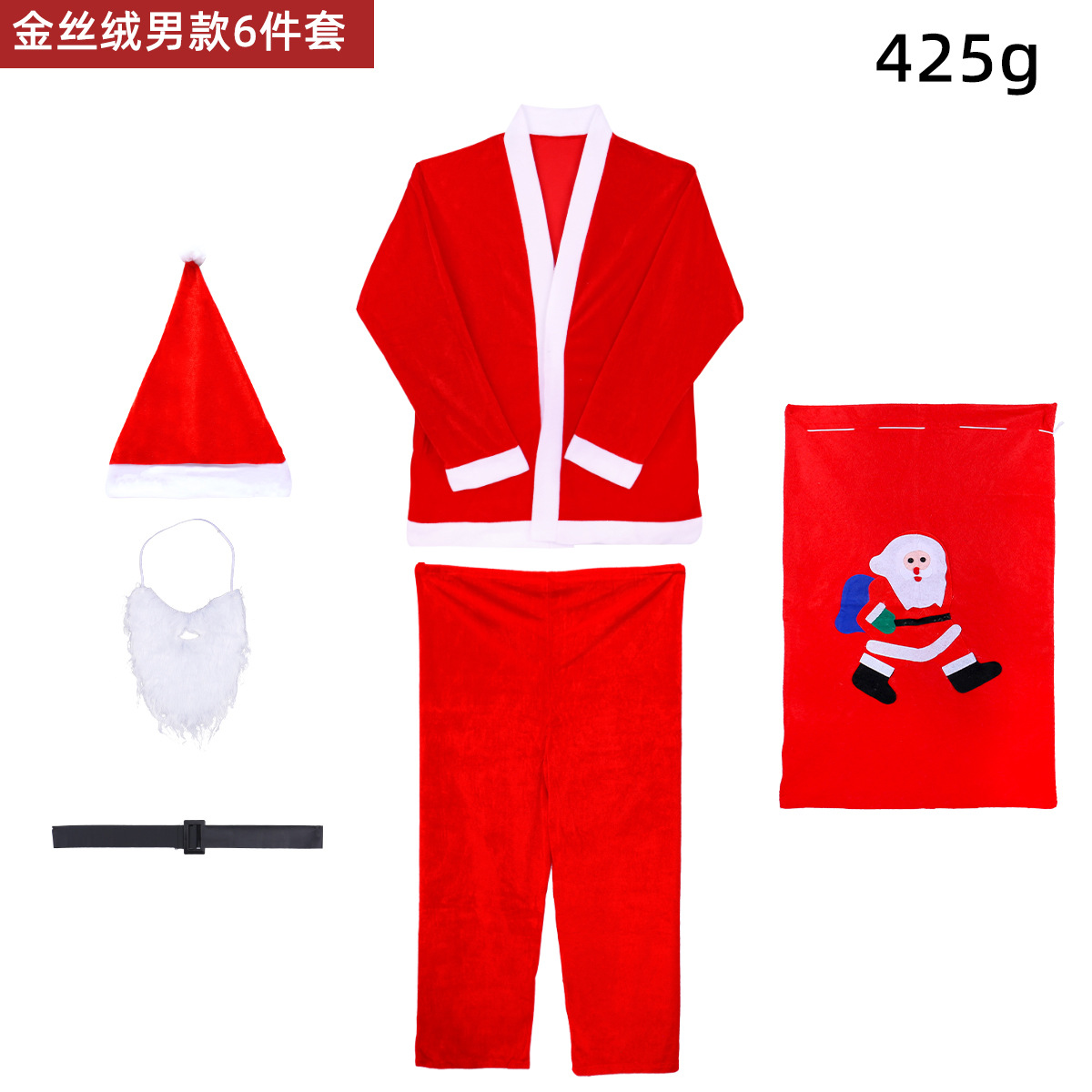 Ropa de Navidad no tejida Ropa de Navidad Ropa de hombre de Navidad Ropa de vestir de Santa Claus Traje de Navidad Conjunto de 5 piezas