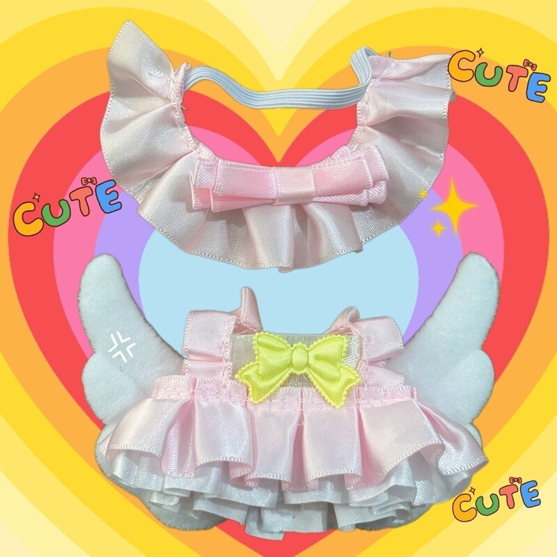 10cm Cotton Doll Clothes Starfish Body Doll Sitting Doll Dress up Skirt Angel Wings Cute Pink and White