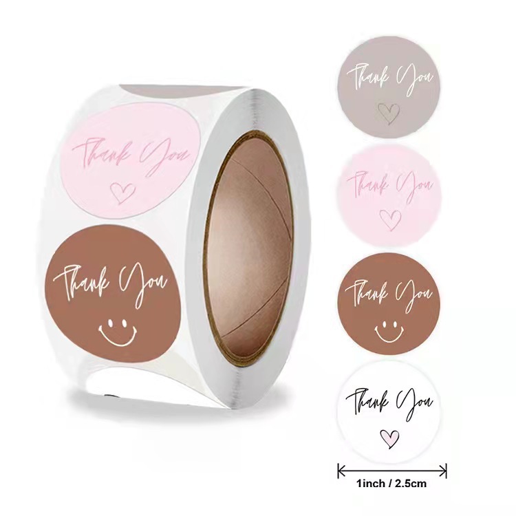 48g Weight Gift Stickers Event & Party Supplies Daily Occasion copper plate sticker Material Letter Pattern Cute Style Copper Plate Sticker Thank You Pink Love Smile Bakery Gift Sealing Sticker Label