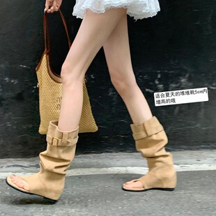 Grape Mom studiolee California Summer ~ Fashionable Spice Girls Wind Open Toe Clip Feet Western Skinny Middle Tube Stack Boots