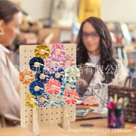 木质桌面洞洞板展示架实木桌面支架首饰发圈装饰品展示架