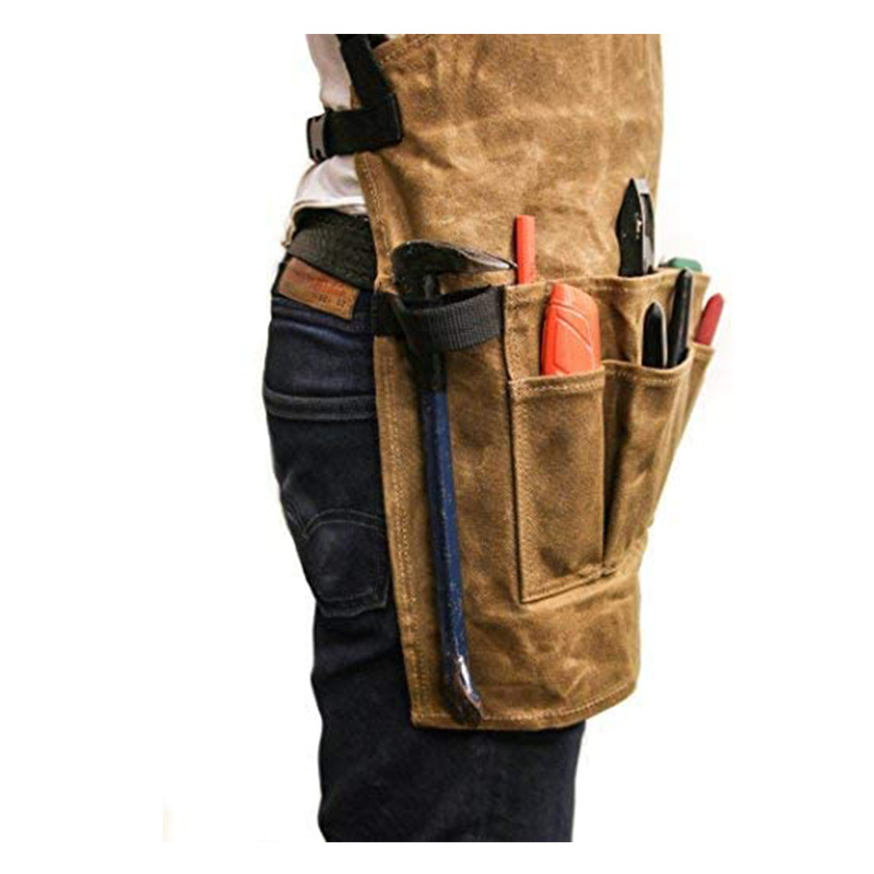 Estilo europeo y americano encerado lienzo delantal doble capa tridimensional correa de bolsillo ajustable carpintería herramientas delantal fábrica al por mayor