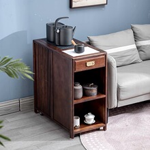 r^胡桃木移动茶台茶水柜烧水壶一体客厅实木茶桌沙发侧边柜茶几角