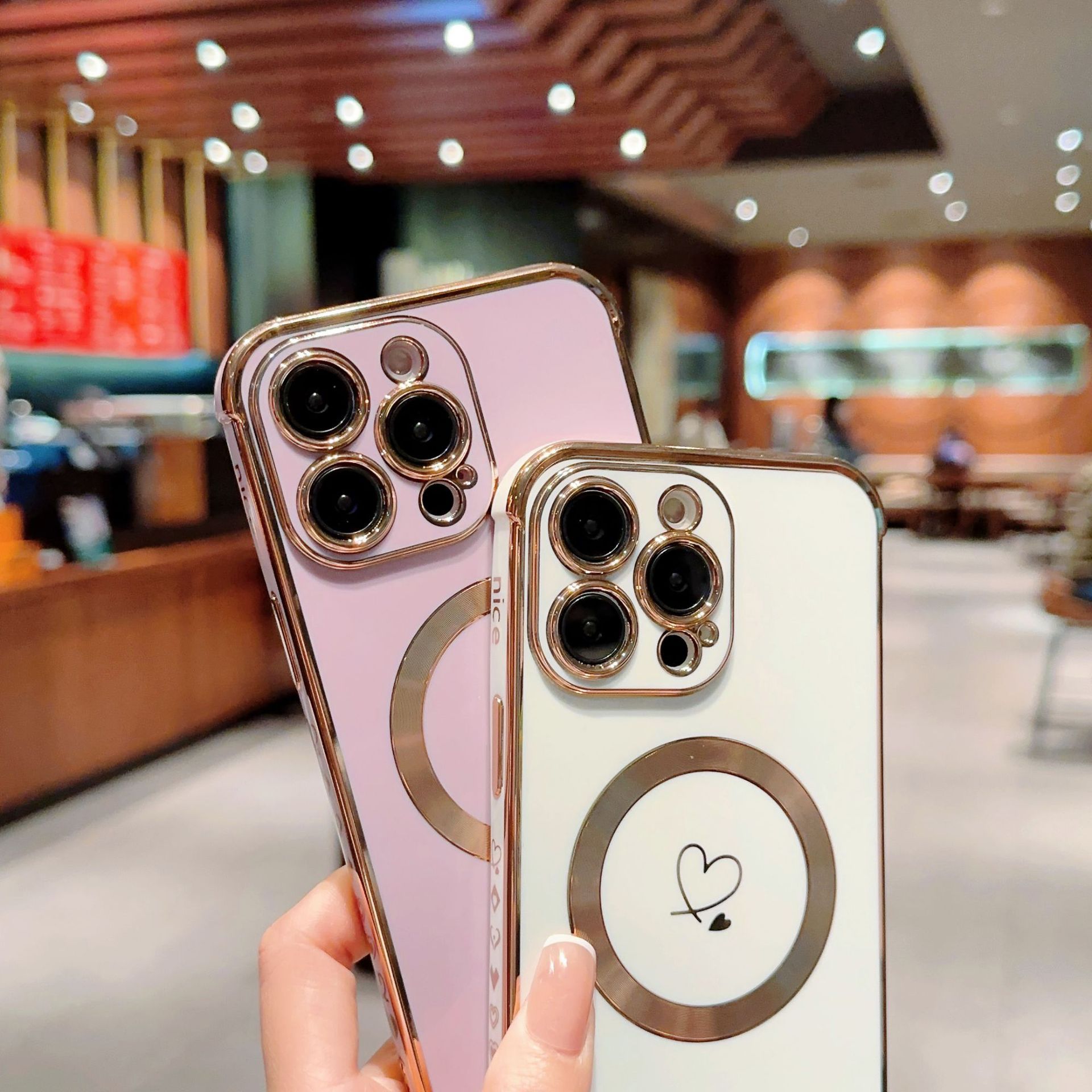 Magnetic Electroplated Double Heart Phone Case For Iphone 17_voghion.com