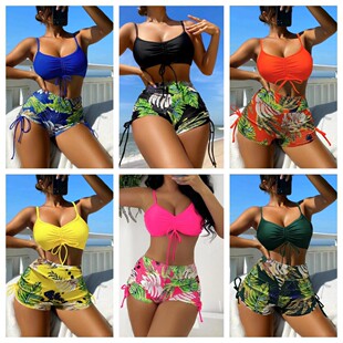 Swimsuit 2023 Bikini European and American Pure Color Sexy Boxer Bikini Women's Split Swimsuit