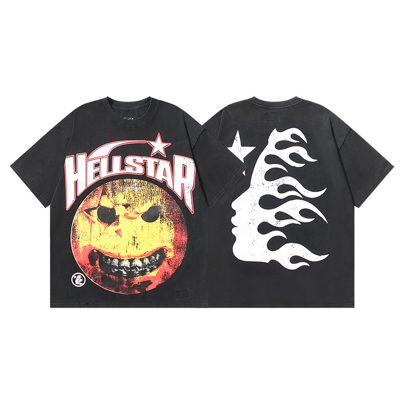 クロスボーダー Hellstar Tシャツ 2025年夏 欧米トレンドブランド レタープリント ゆったり半袖Tシャツ 男女兼用|undefined