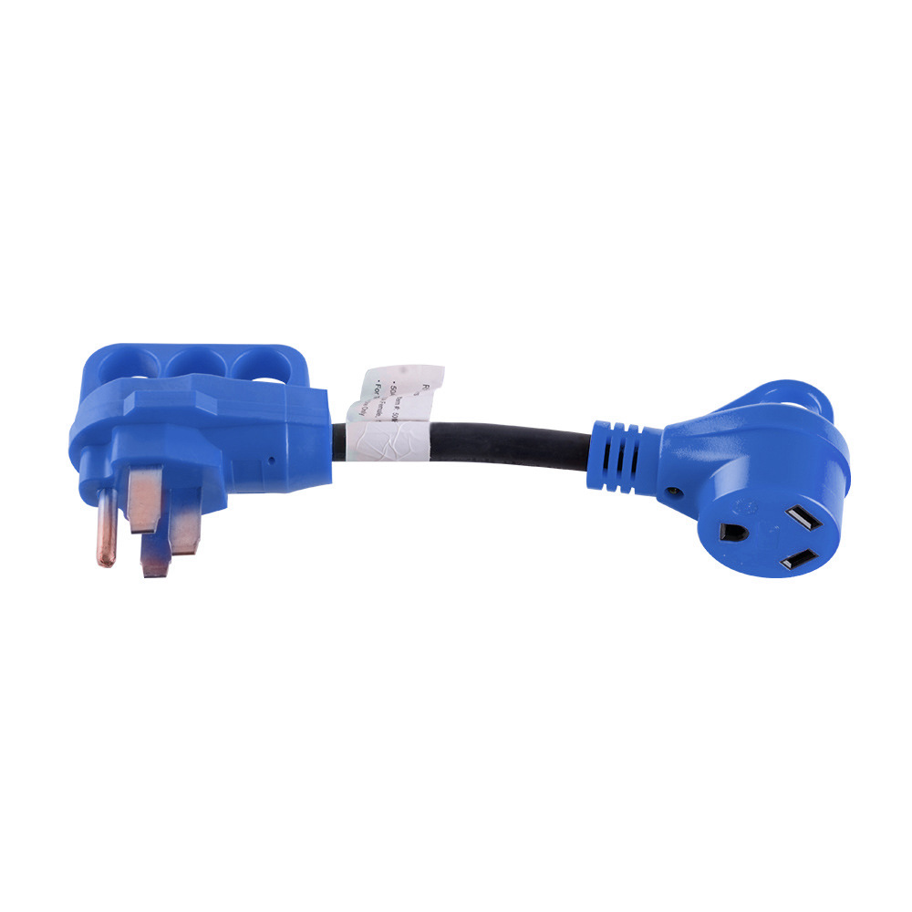 美式房车电源转换线50A 14-50P转30A TT-30R带手柄蓝色带灯12"长