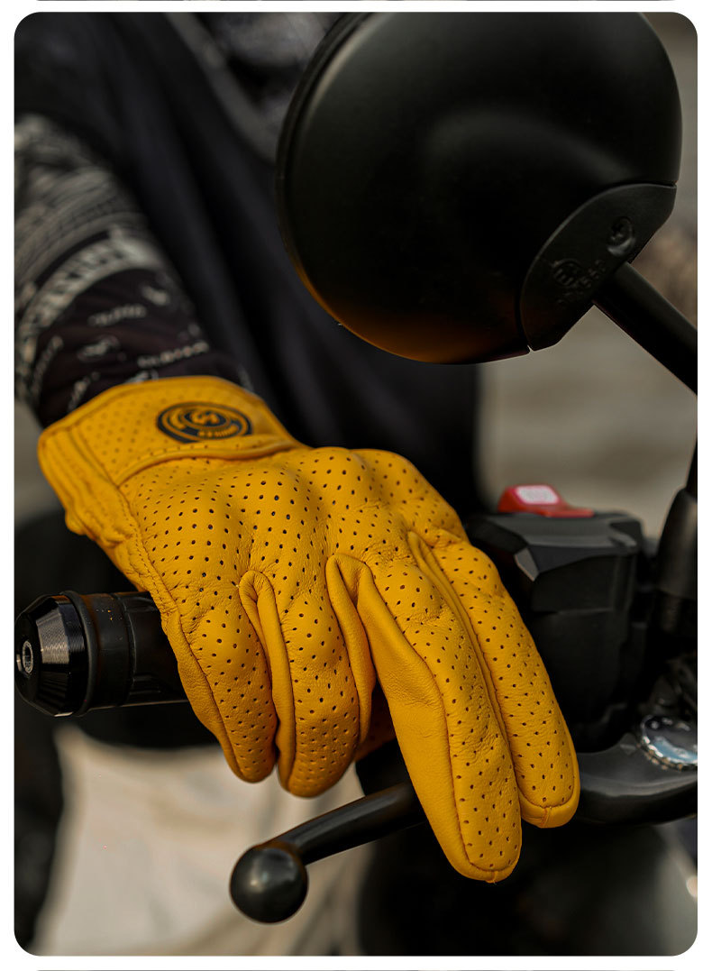 Motorcycle Sheepskin Gloves Retro Biker Riding Half Finger Four Seasons Summer Windproof Breathable Drop Protection