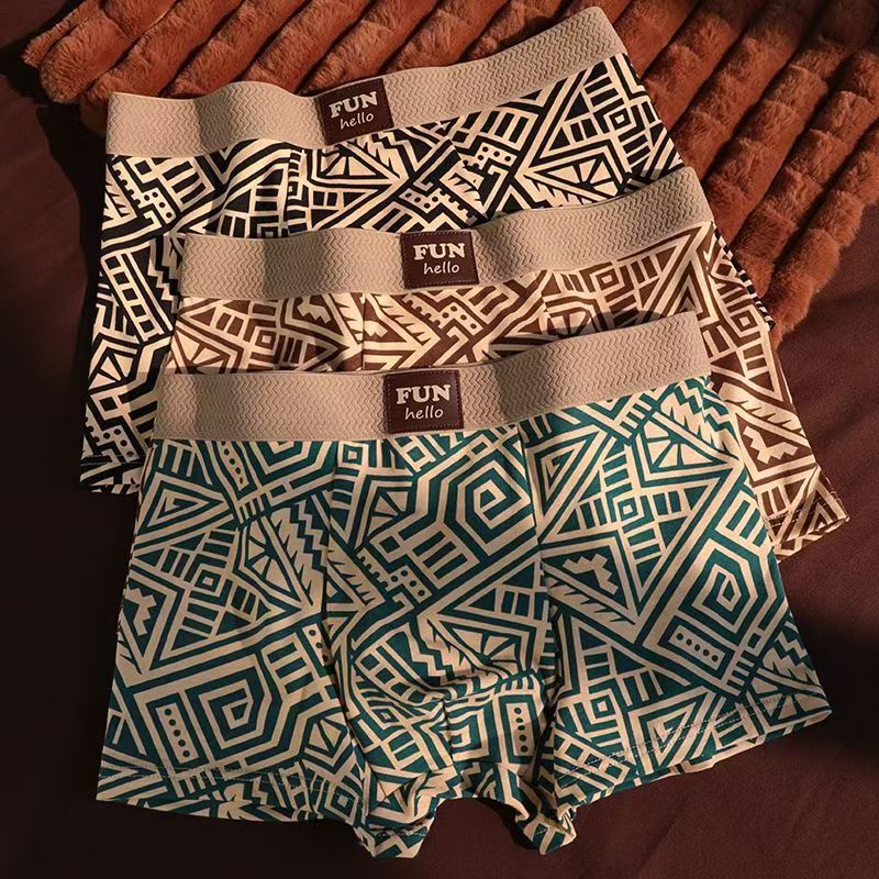 Men's Boxer Boxer Pants 2025 Spring New Vintage Ethnic Style 7A Antibacterial Comfortable Geometric Underwear