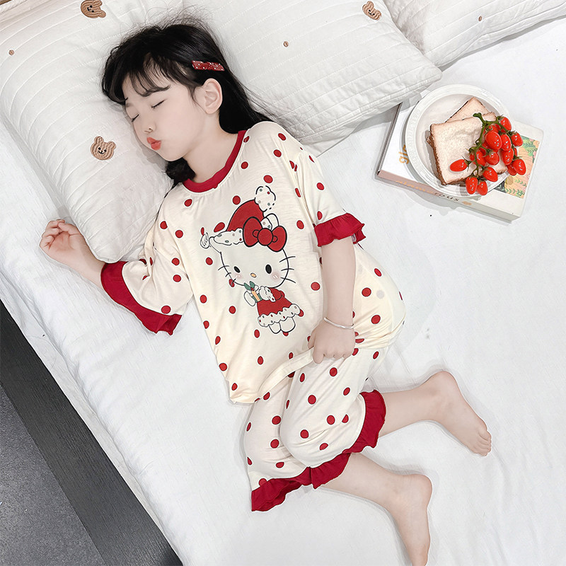 Girls' Summer Pajamas Modal Thin Style 2026 New Children's Home Wear Set Baby Girl Cartoon Loose Fit