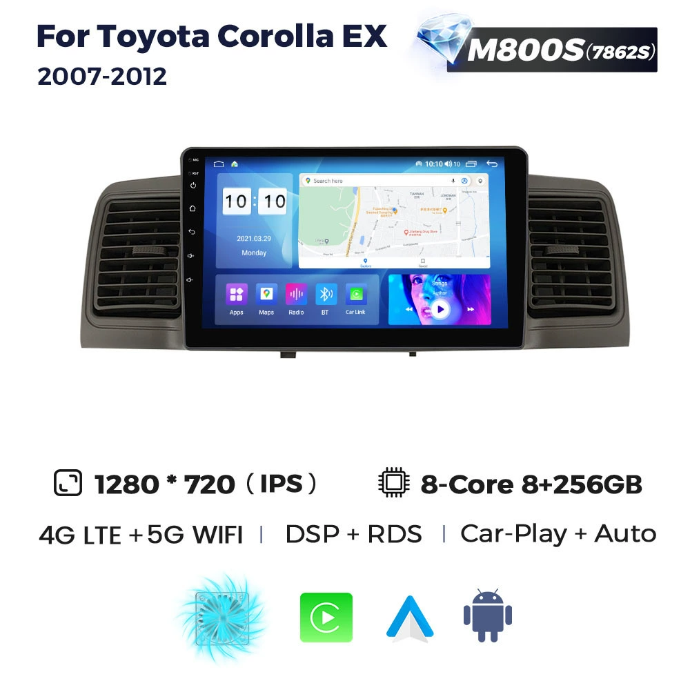 Подходит для Toyota Corolla EX 2007-2012 Android с большим экраном центрального управления навигационное радио
